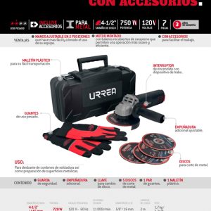 Juego de mini esmeriladora con accesorios 7 piezas, con caja plástica Urrea