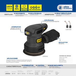 Lijadora roto orbital 5" 320 W 120 V, 13000 RPM Surtek