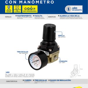Regulador de aire con manómetro 150PSI Surtek