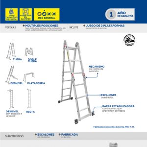 Escalera multiposiciones tipo III de aluminio con 12 peldaños Surtek